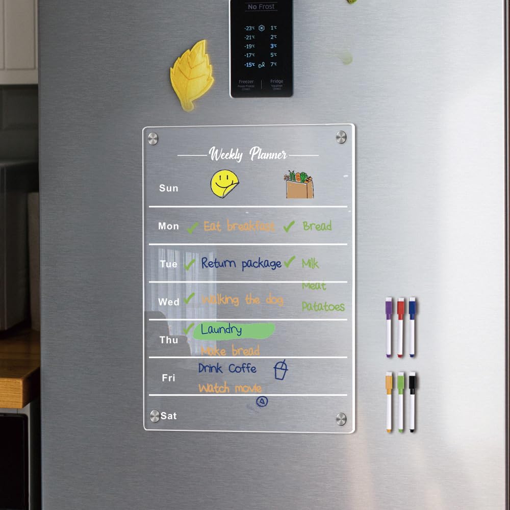 Venzina Acrylic Glass Board Weekly Planner with 6 Color Pens, Magnetic Weekly Meal Planner for Fridge Whiteboard Planner for Kitchen Clear Board Weekly Calendar Planner, (11.69x8.27 inch) Venzina Acrylic Glass Board Weekly Planner with 6 Color Pens, Magnetic Weekly Meal Planner for Fridge Whiteboard Planner for Kitchen Clear Board Weekly Calendar Planner, (11.69x8.27 inch)
